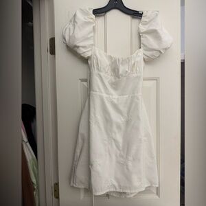 Zara Ivory Eyelet Mini Dress with Puff Sleeves
